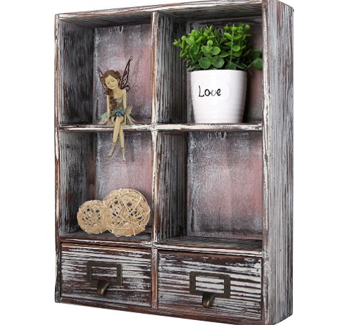 pallet shelf ideas: MyGift Wall-Mounted Torched Wood Shadow Box Shelf