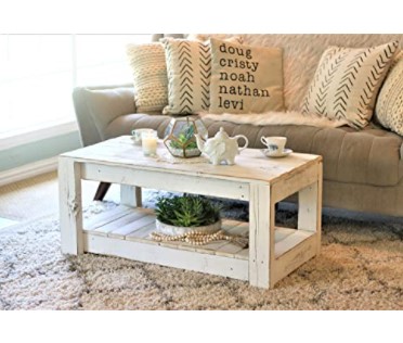 pallet table ideas: White Farmhouse Coffee Table with Shelf